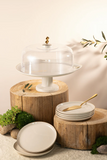 6 Plates And Stand With Acrylic Cover With Knife - Beige + Gold