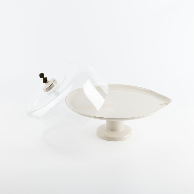 6 Plates And Stand With Acrylic Cover With Knife - Beige + Gold