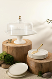 6 Plates And Stand With Acrylic Cover With Knife - Pearl White + Gold
