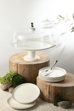 6 Plates And Stand With Acrylic Cover With Knife - Pearl White + Silver