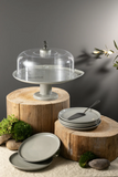 6 Plates And Stand With Acrylic Cover With Knife - Grey + Silver