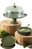 6 Plates And Stand With Acrylic Cover With Knife - Olive + Gold