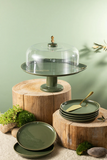 6 Plates And Stand With Acrylic Cover With Knife - Olive + Gold