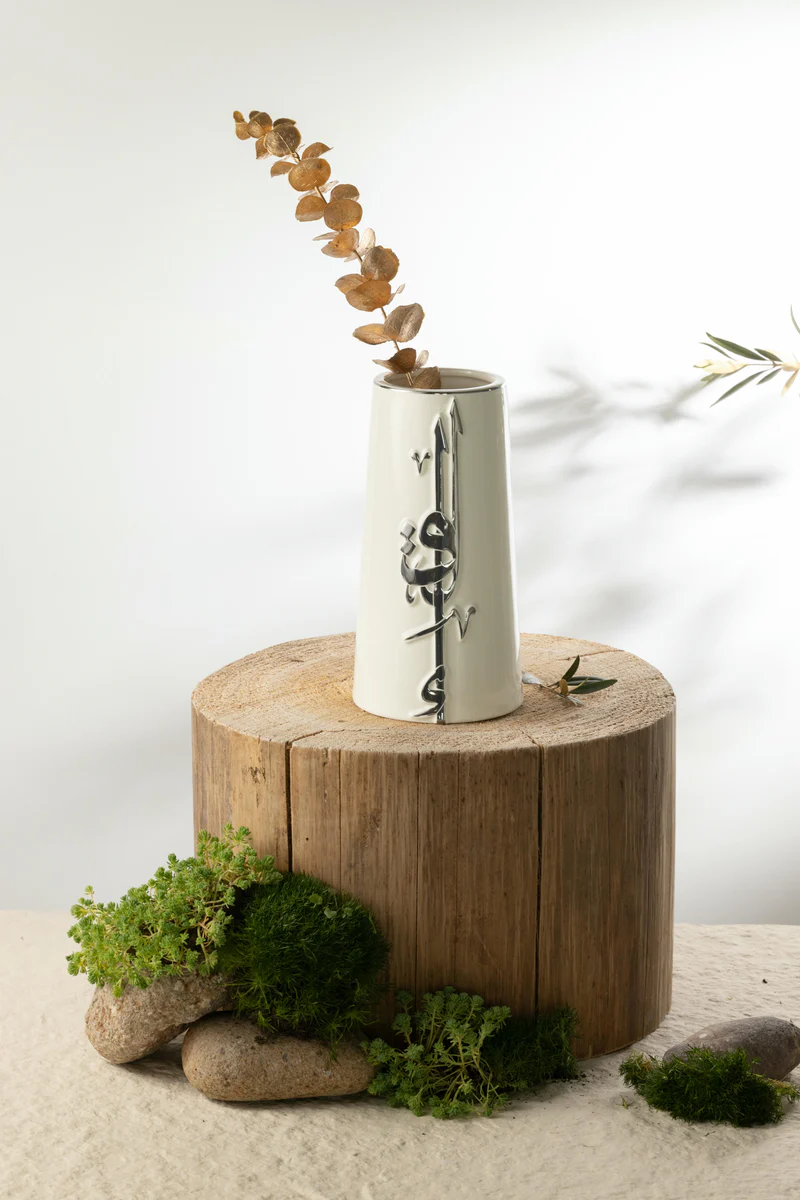 Flower Vase - S - Pearl White + Silver
