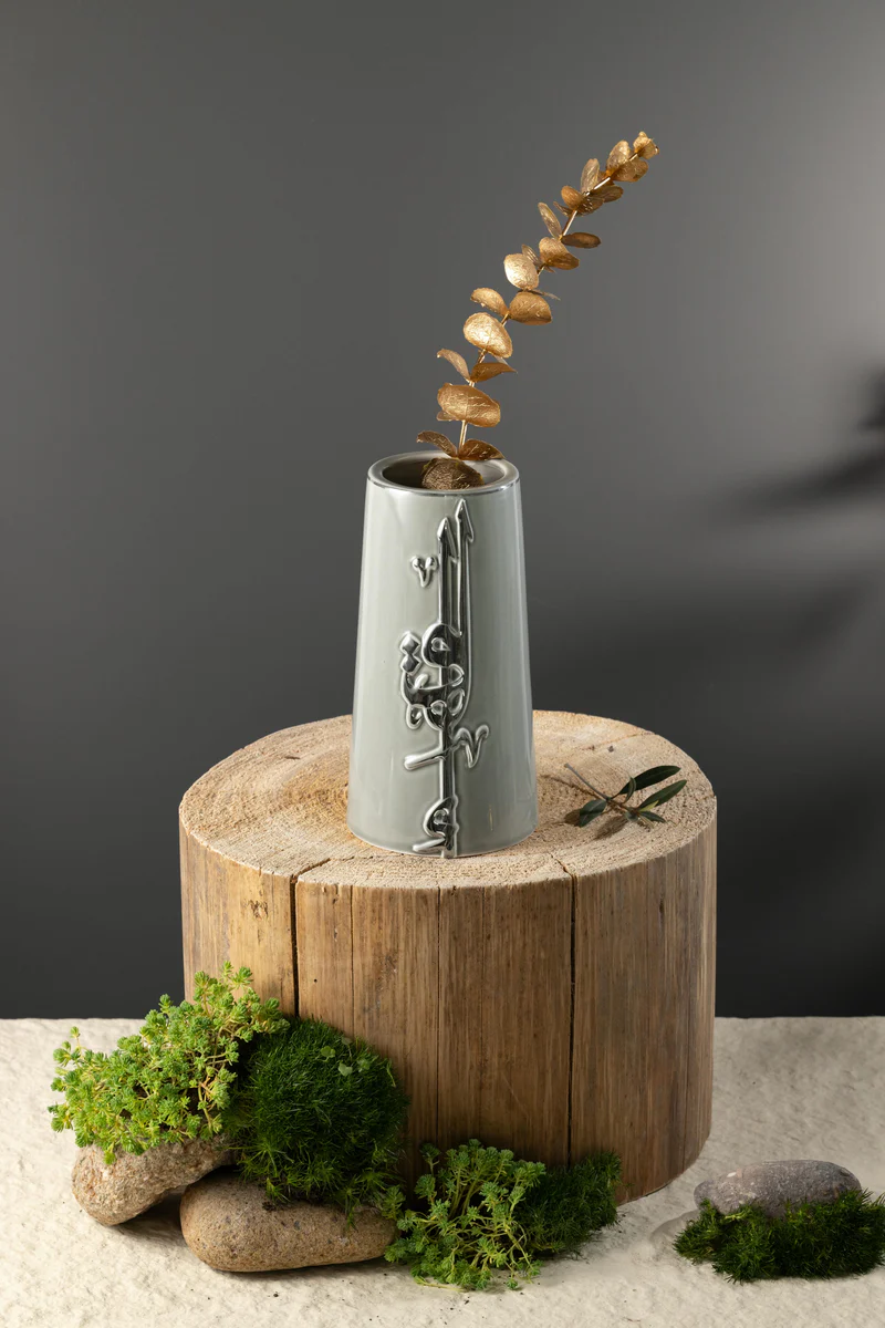 Flower Vase - S - Grey + Silver