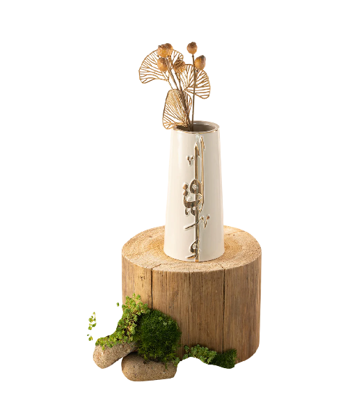 Flower Vase - L -13x25 cm -  Beige + Gold
