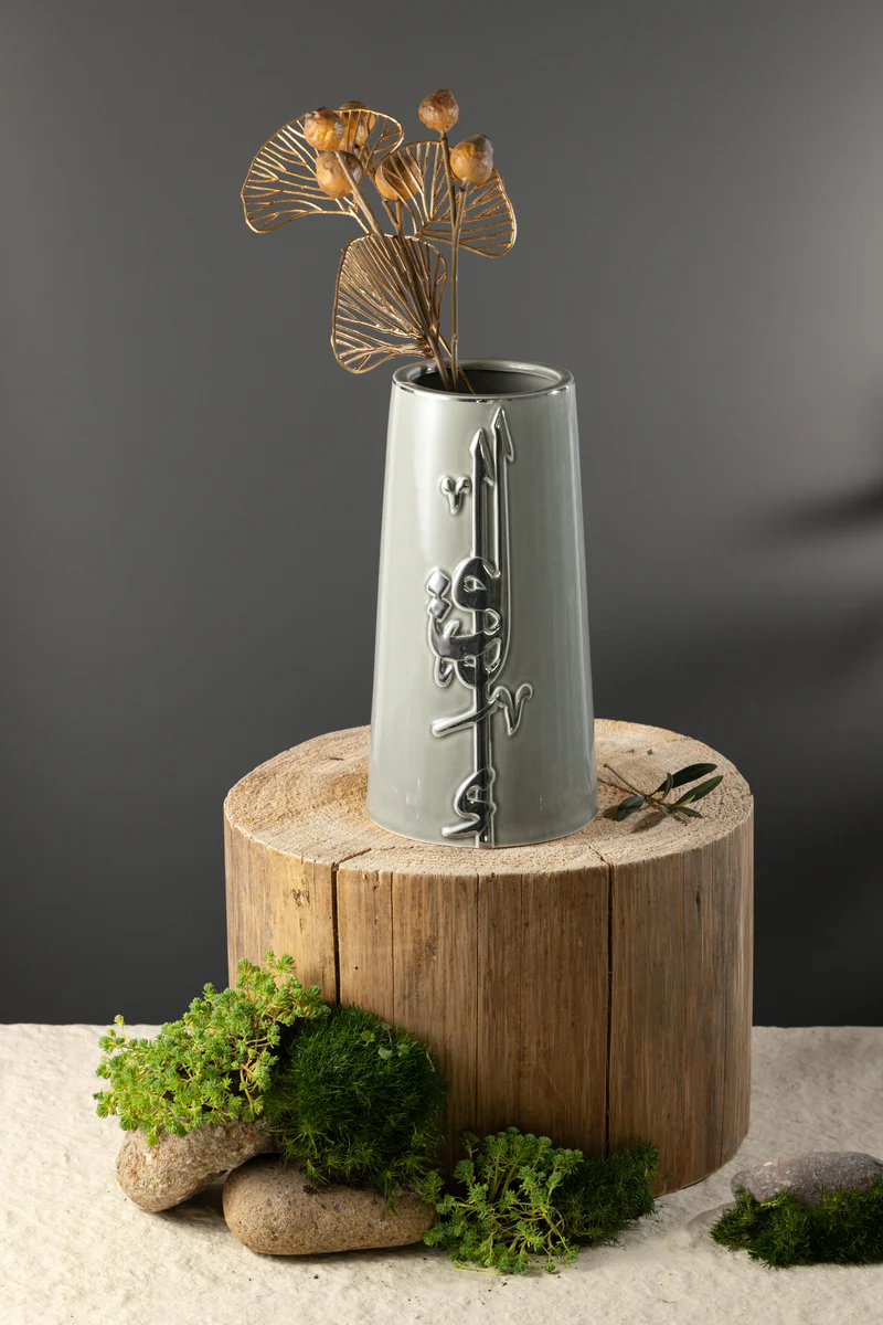 Flower Vase - L - Grey + Silver