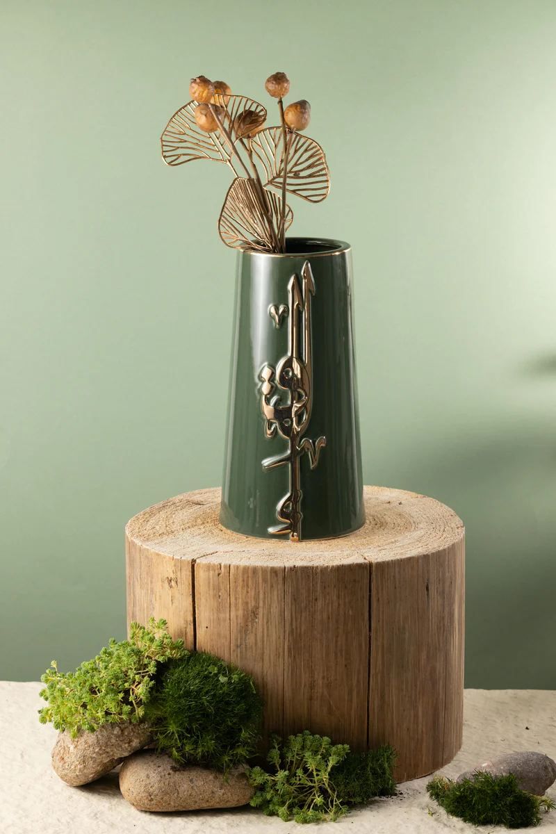 Flower Vase - L - Olive + Gold