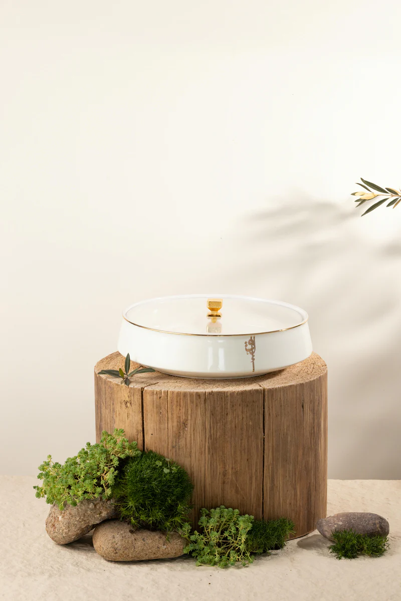 Large Date Bowl - Pearl White + Gold