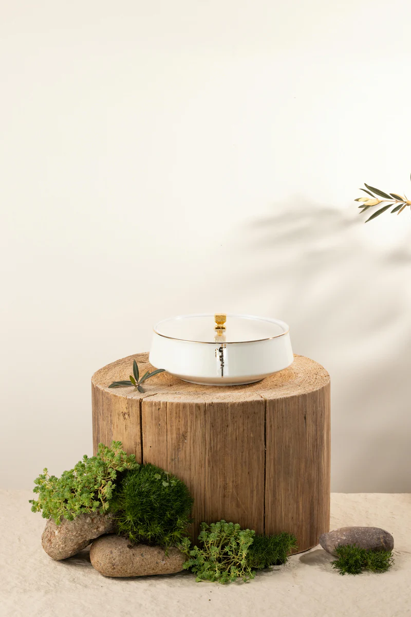 Medium Date Bowl - Pearl White + Gold