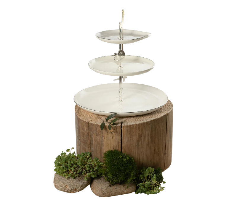 3 Layer Stand 27x18.7 cm- Pearl White + Silver