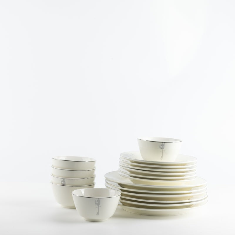 Dinner Set 18 Pcs - Pearl White + Silver