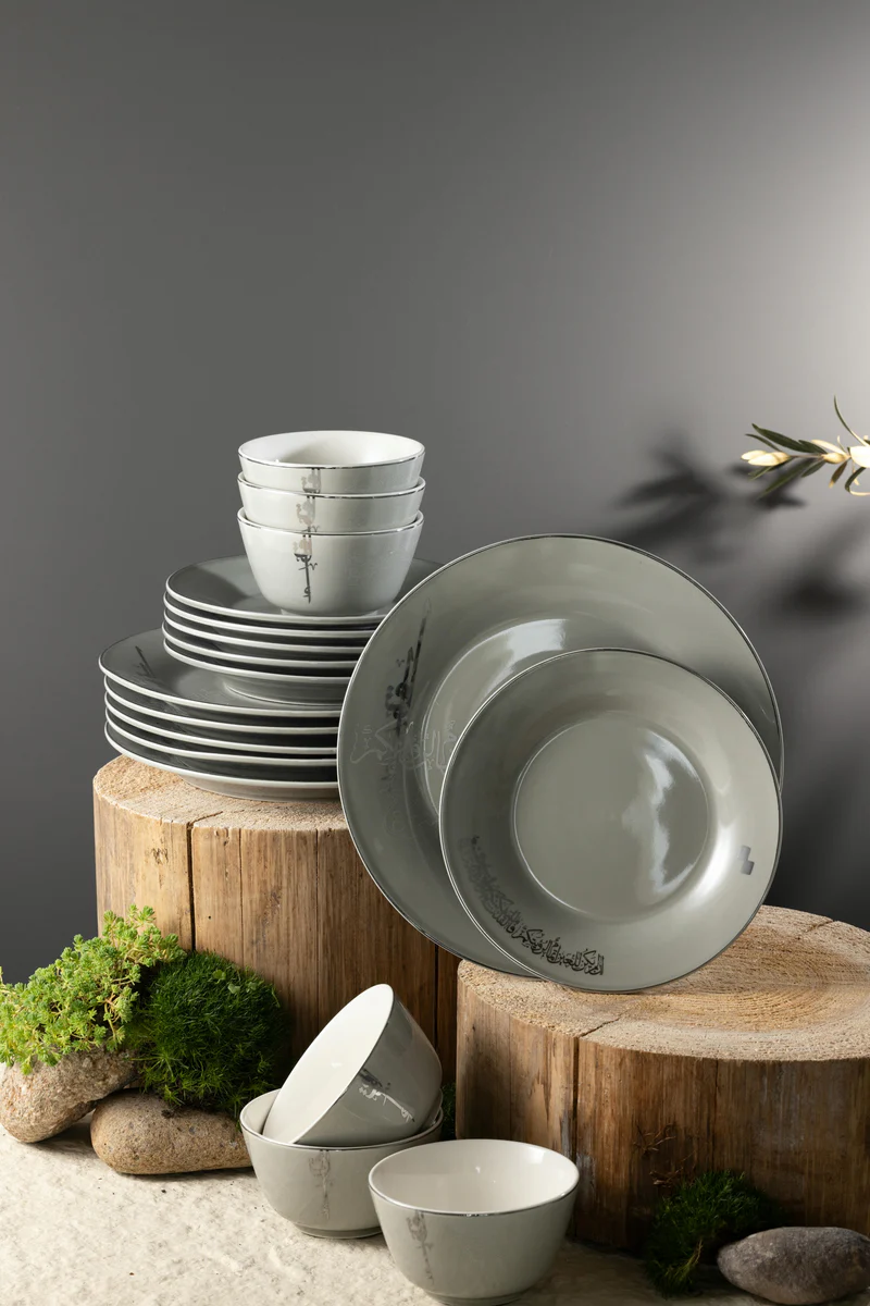 Dinner Set 18 Pcs - Grey + Silver