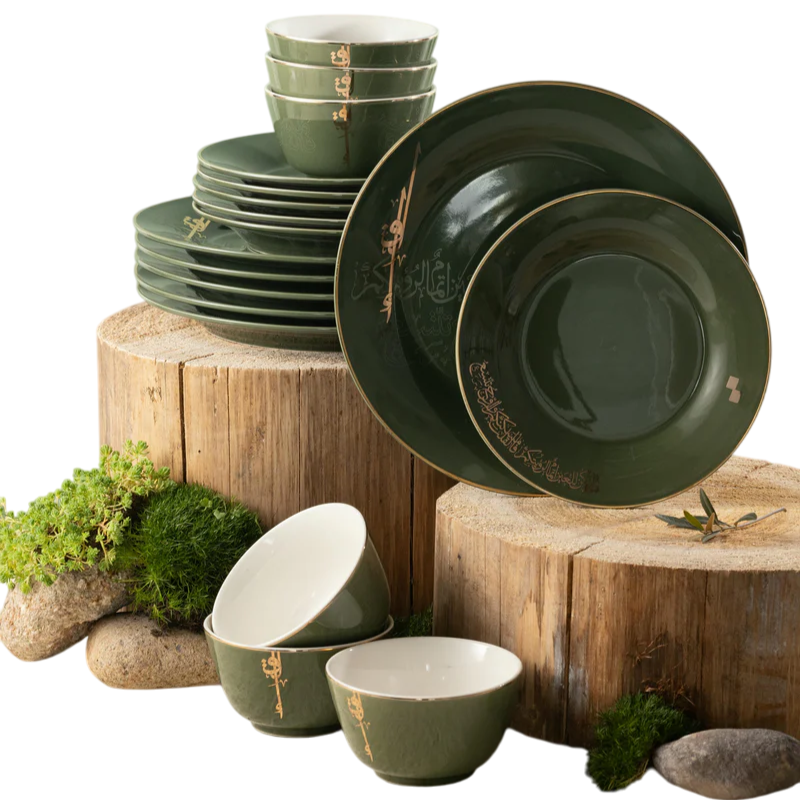 Dinner Set 18 Pcs - Olive + Gold