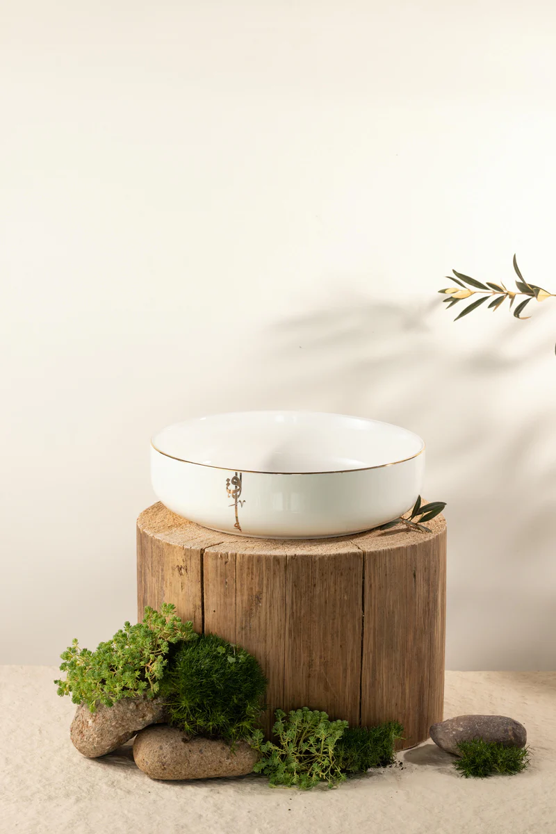 Porcelain Salad Bowl - Pearl White+Gold