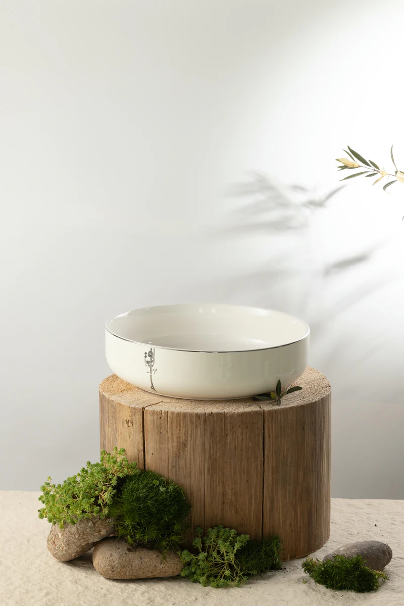 Porcelain Salad Bowl - Pearl White+Silver