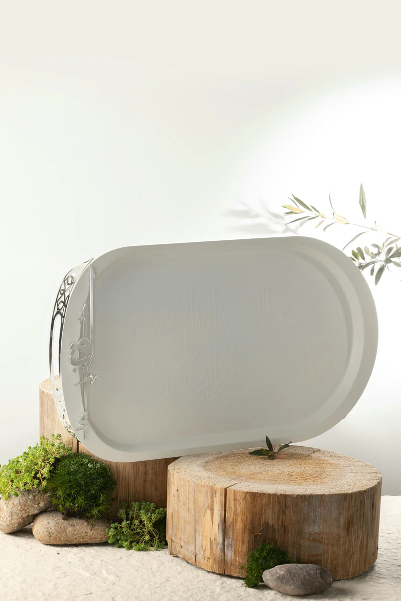 Iron Serving Tray Pearl - White + Silver