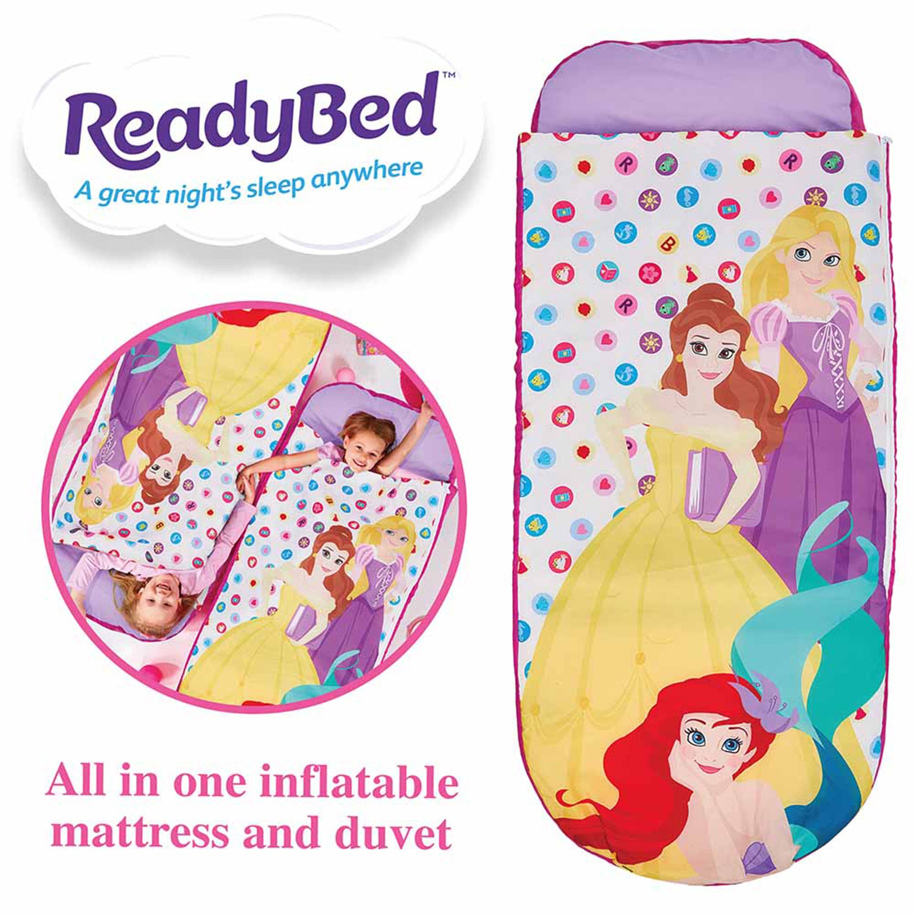 2 in 1 Princess sleeping bag & inflatable air bed