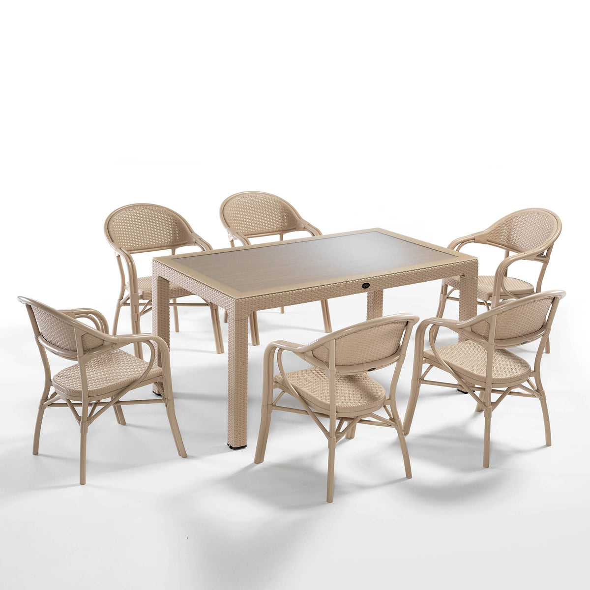 طقم أثاث خارجي 7 قطع راتان - بيج 