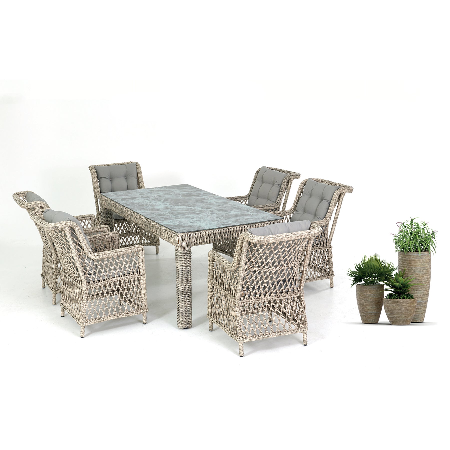 7PC ROZA RIO DINING SET GRY W/GRY CUSHION