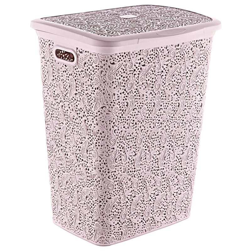 Plastic Laundry Basket 60Ltr-Lace - Pink