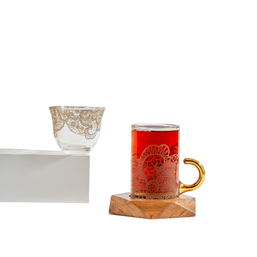 Istikanah Cup Set With Wooden Saucer 18 Pcs - Clear