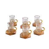 Istikanah Cup Set With Wooden Saucer 18 Pcs - Clear