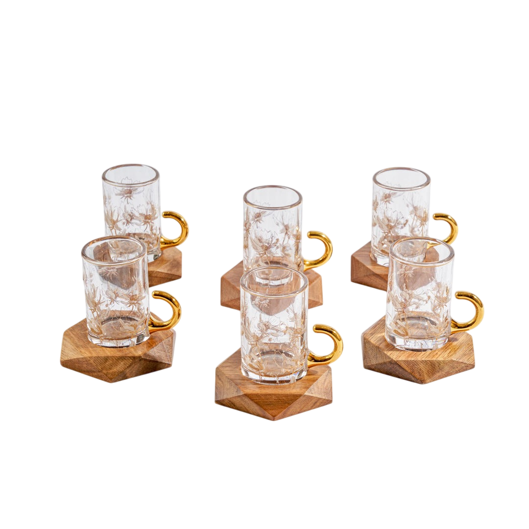 Istikanah Cup Set With Wooden Saucer 18 Pcs - Clear