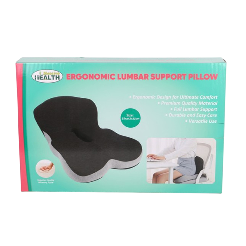 Ergonomic Memory Foam Lumbar Support Pillow 55X43X23Cm - Black