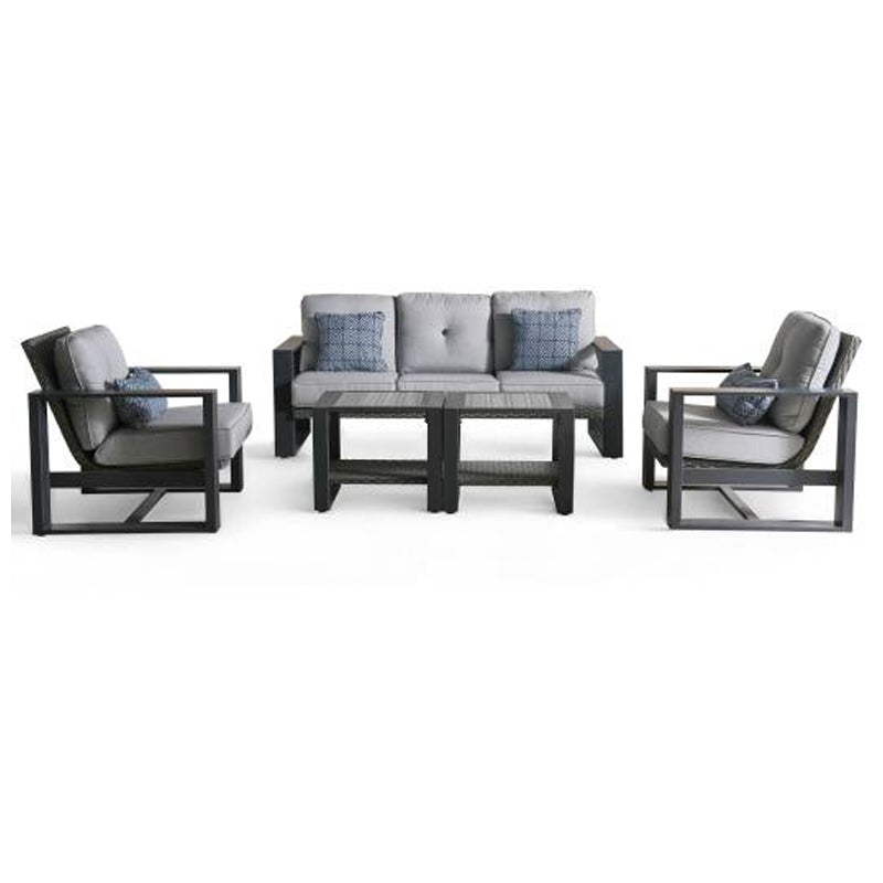 5Pc Spring Motion Wicker Sofa Set Black/Grey