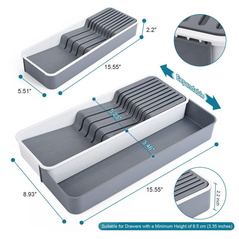 Knife Drawer Organizer Tray 39.5X14-22.8X5.6Cm 570G - White/Silver