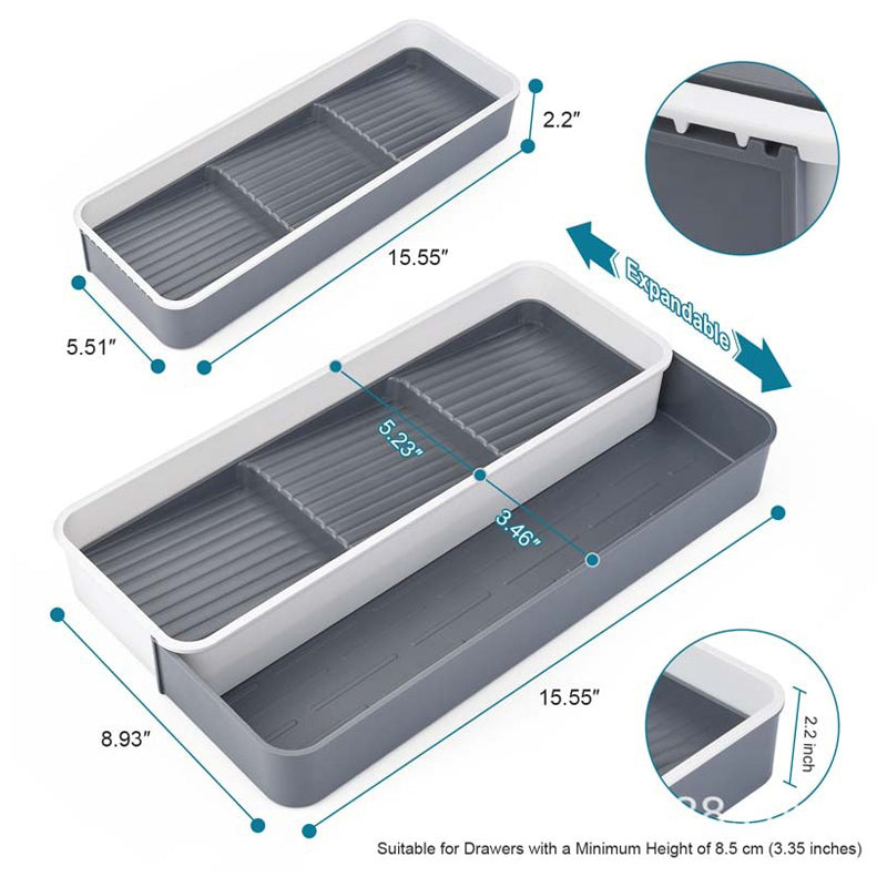 Spice Drawer Organizer Tray 39.5X14-22.8X5.6Cm 554G - White/Silver