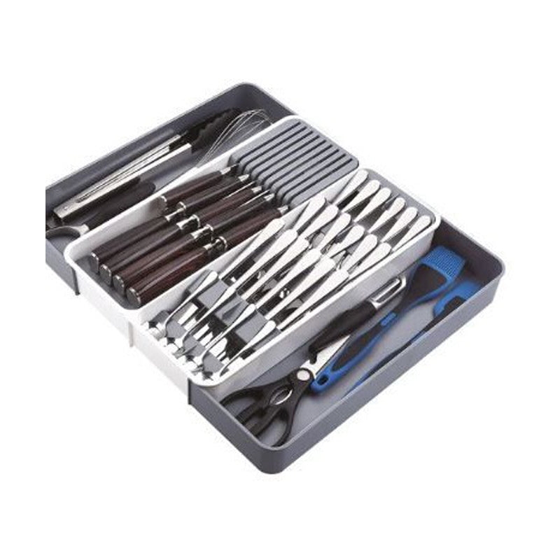 Utensil And Drawer Organizer Tray Set - White/Silver