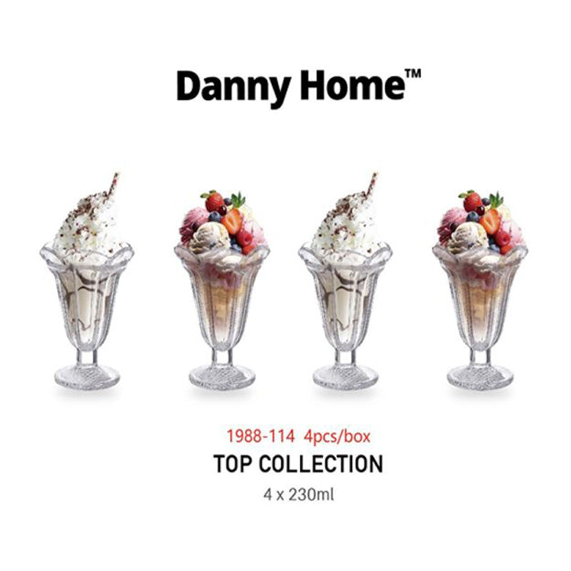 Danny Home 4Pc Wide Mouth Ice Cream Glass Cup Set
230Ml 
 - Clear