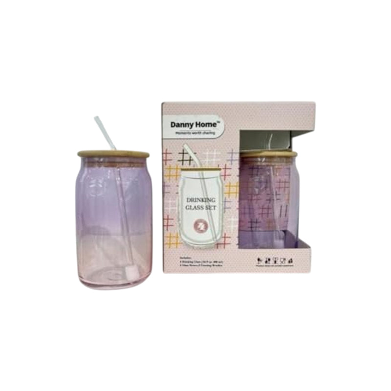 Danny Home 4Pc Juice Glass Jar Set Lidstraw 480Ml - Clear