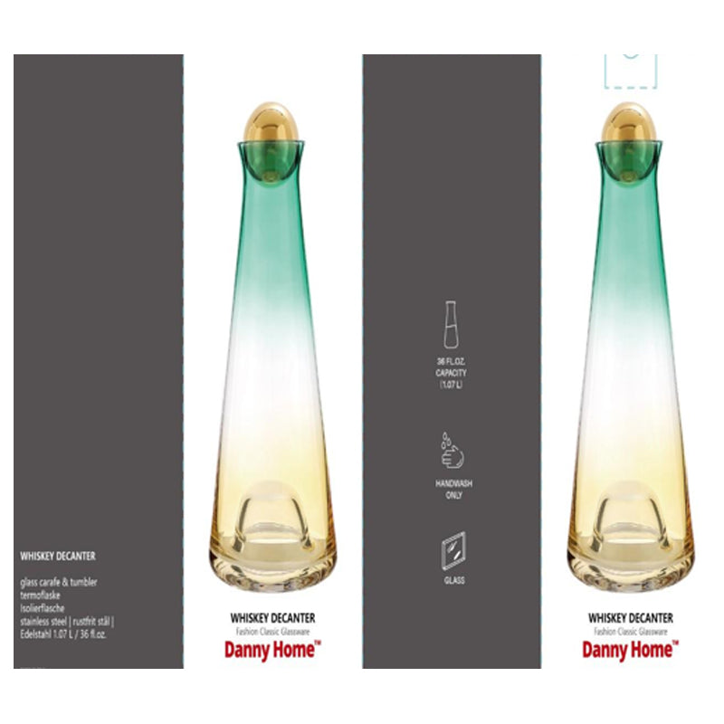 Danny Home Glass Decanter Steel Lid 1070Ml
 - Green