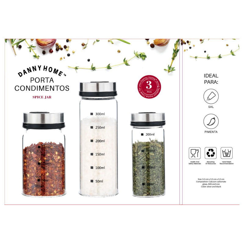 Danny Home 3Pc Glass Spice Jar Set 150/200/300Ml
 - Clear