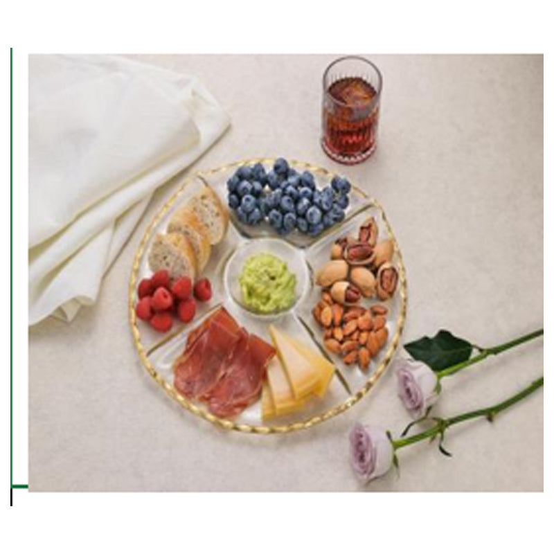 5 Compartment Round Serving Glass Plate
33.2Cm
 - Clear