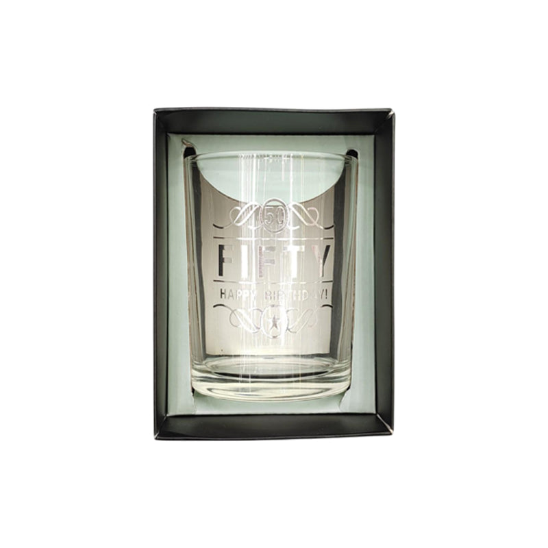 50Th Happy Birthday Themed Glass 410Ml - Gold