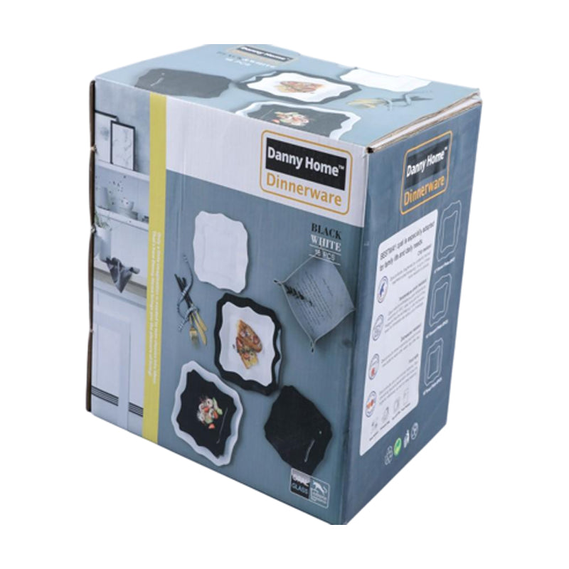 Danny Home 18Pc Dinner Set Rect -
(6 Plate+6 Dessert Plate+6 Soup Plate) - White - Black