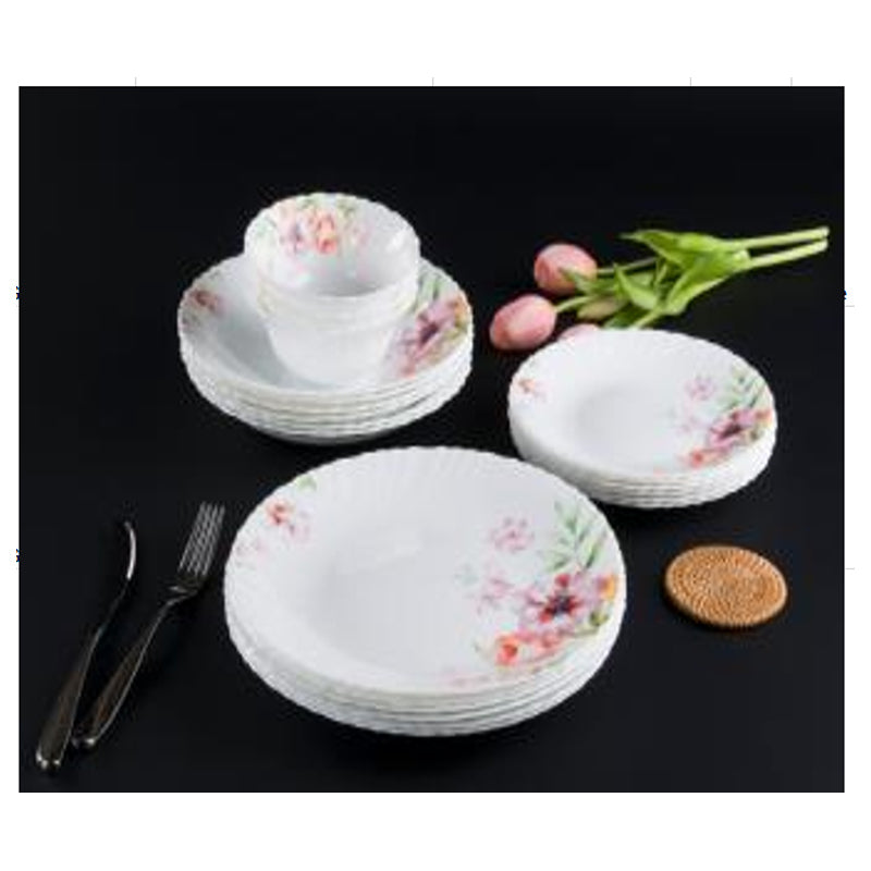Danny Home 24Pc Dinner Set Round Design-A (6 Plate+6 Dessert Plate+6 Soup Plate+6 Bowl) - White