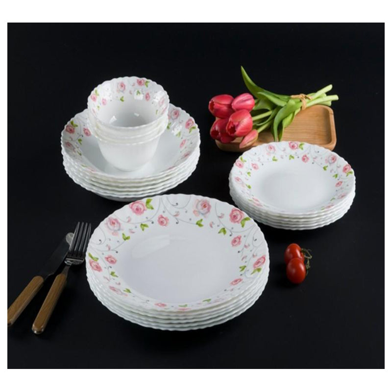 Danny Home 24Pc Dinner Set Round Design-R (6 Plate+6 Dessert Plate+6 Soup Plate+6 Bowl) - White