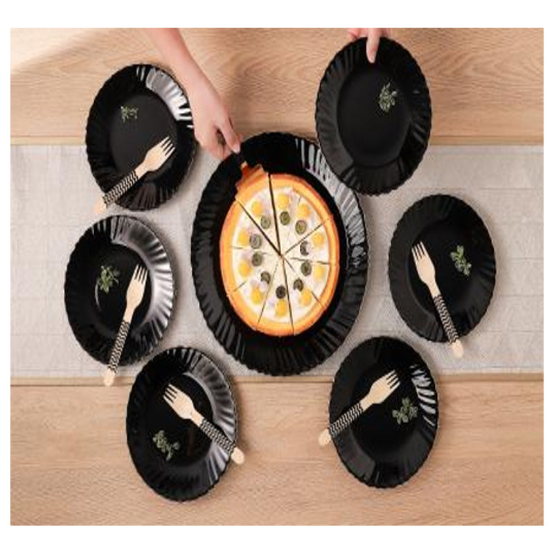 Danny Home 7Pc Dessert Set Round ( 1 Big Plate+6 Dessert Plate) - Black