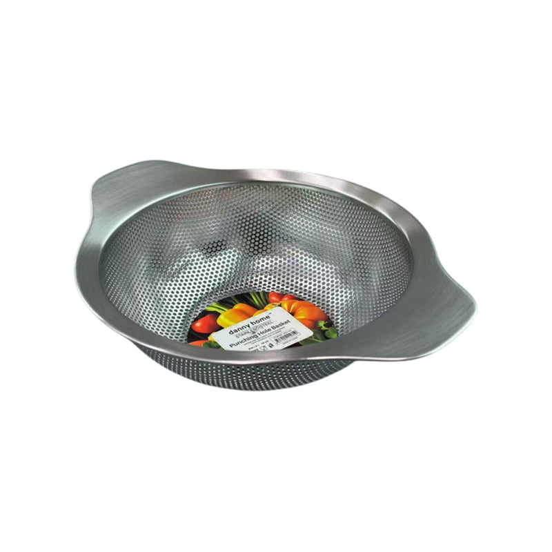 Danny Home Stainless Steel Round Colander -Punching Hole Handle 18Cm - Silver