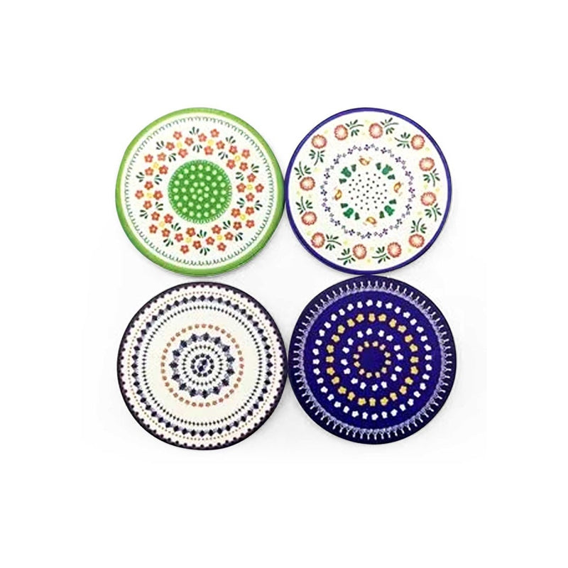 Danny Home 4Pc Ceramic Round Coaster Set Bohemian Design-35-10X1Cm-Multicolor