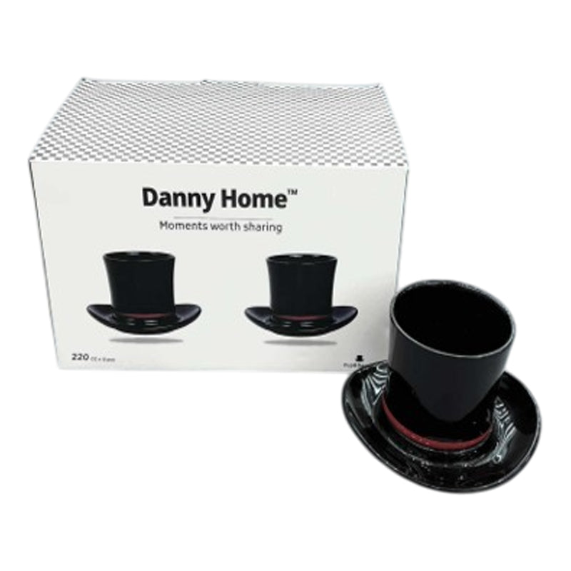 Danny Home Ceramic Cup & Saucer Set Black 220Ml-Black