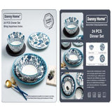 Danny Home 24Pc Ceramic Dinner Set (6 Plate + 7 Soup Plate + 6 Dessert Plate + 6 Bowl)-Multicolor