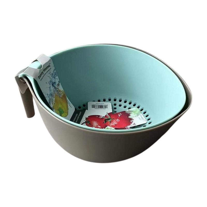 Danny Home Plastic Colander With Drain Basket- 23X26X23.5Cm-Blue&Brown