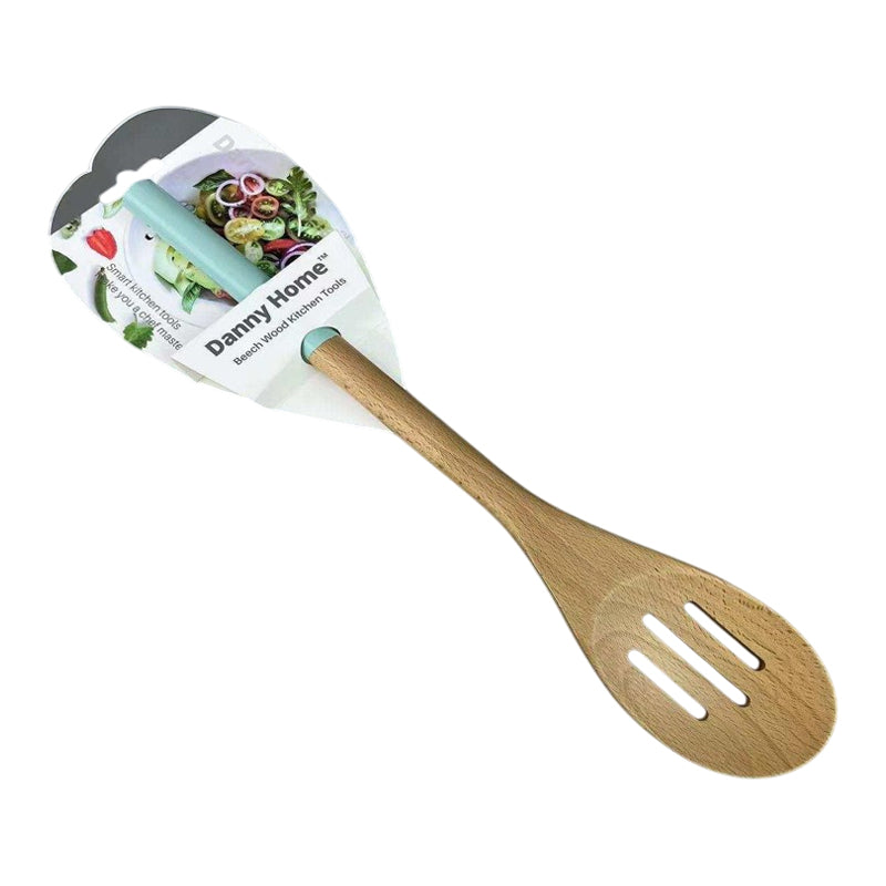 Danny Home Beech Wood Slotted Spoon With Painted Grip-33Cm-Wooden