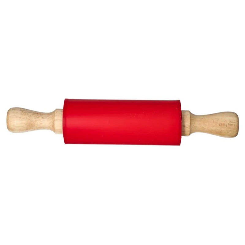 Danny Home Silicone Dough Rolling Pin With Wooden Handle- 39Cm-Red